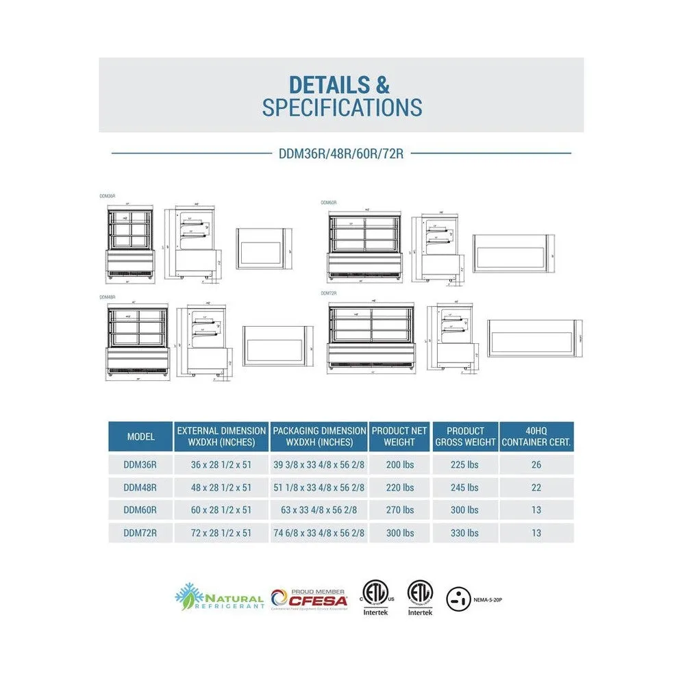 Chef AAA - CV-180 72 Refrigerated Flat Glass Bakery Display Case