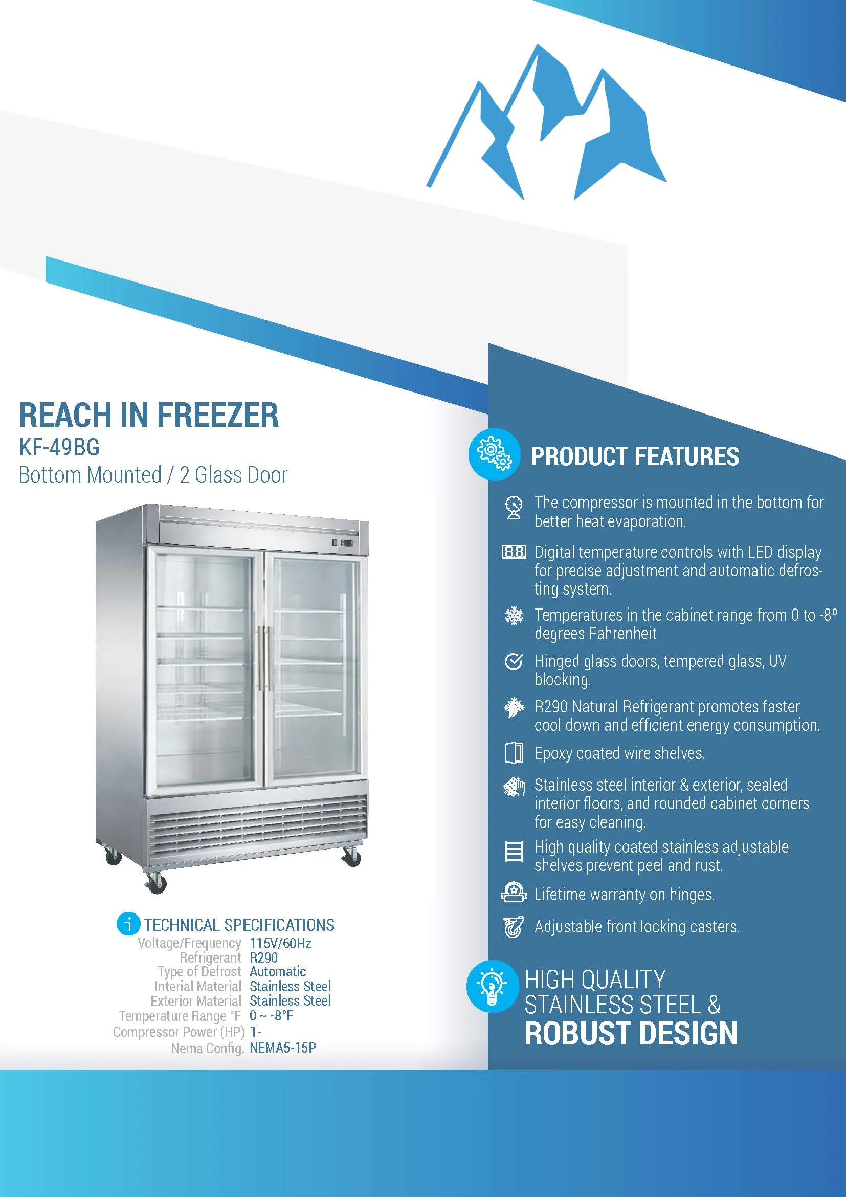 Chef AAA - KF-49BG 55 2 Glass Door Reach-in Freezer 40.72cu.ft NSF