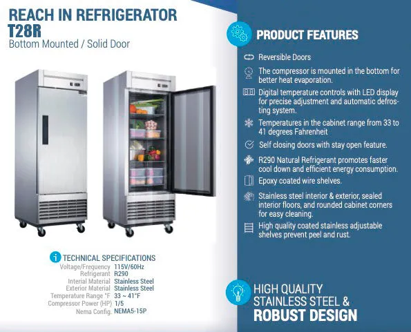 Chef AAA - T28R Commercial 27 Reach-In Refrigerator Solid 1 Door 17.7 cu.ft.