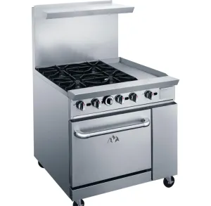 Chef AAA - TCR36-4B12GM Commercial 36 Oven Range Four Open Burners with 12 Griddle Natural Gas