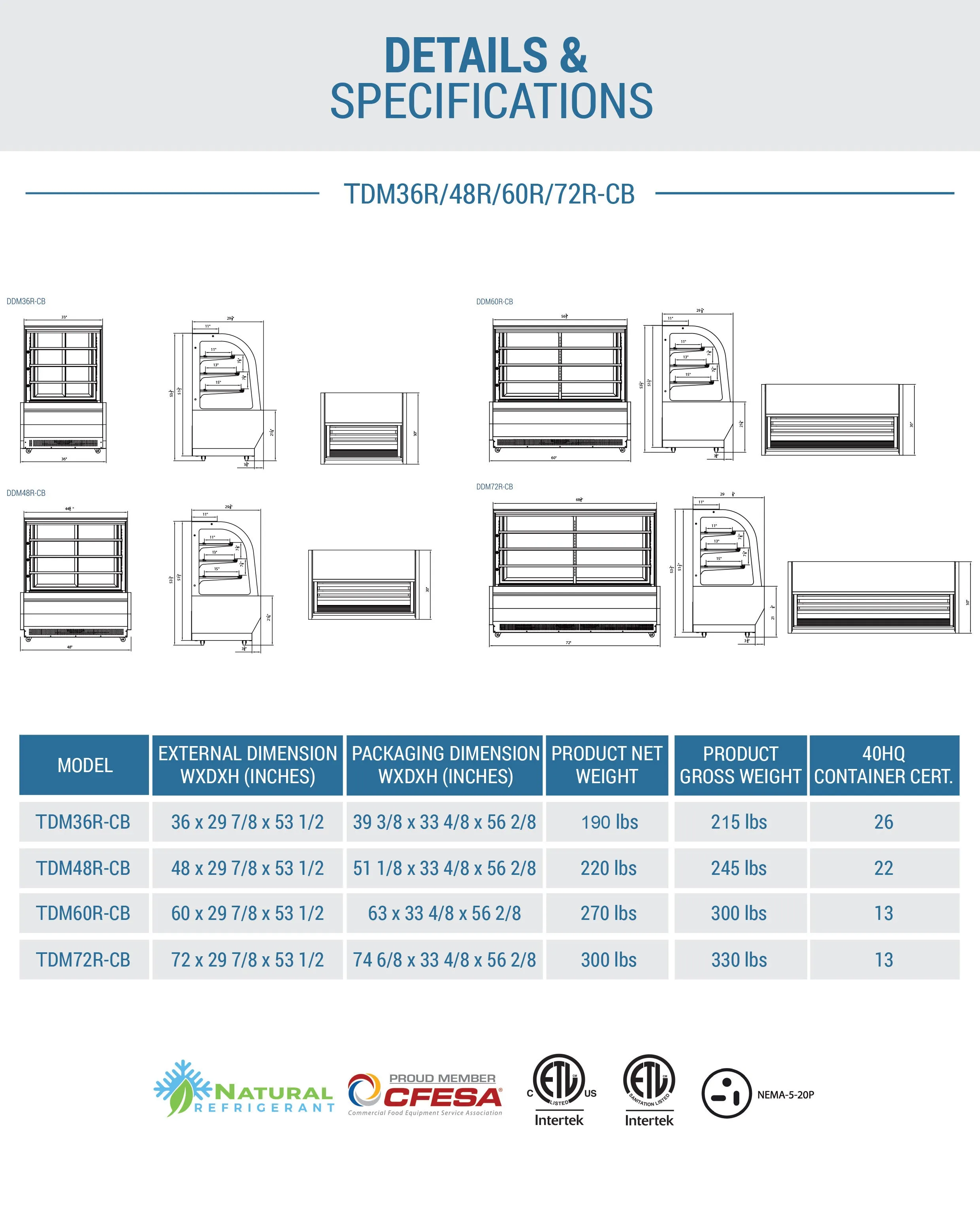 Chef AAA - TDM48R-CB. 48 Curved Glass Bakery Case