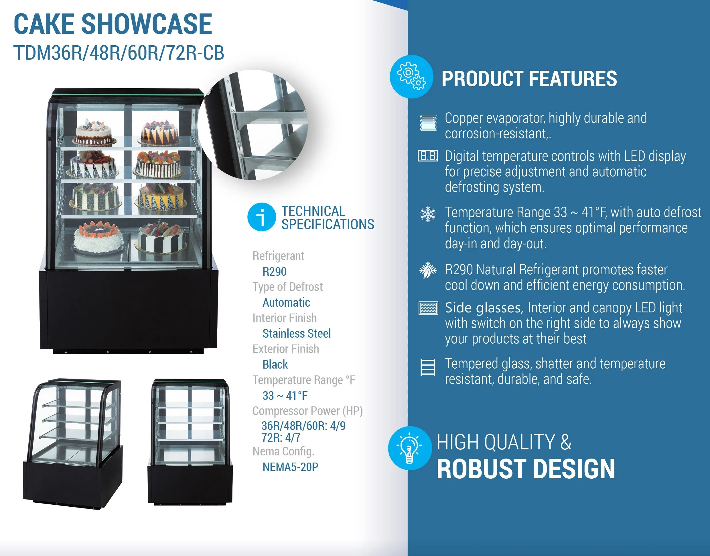 Chef AAA - TDM72R-CB. 72 Curved Glass Bakery Case