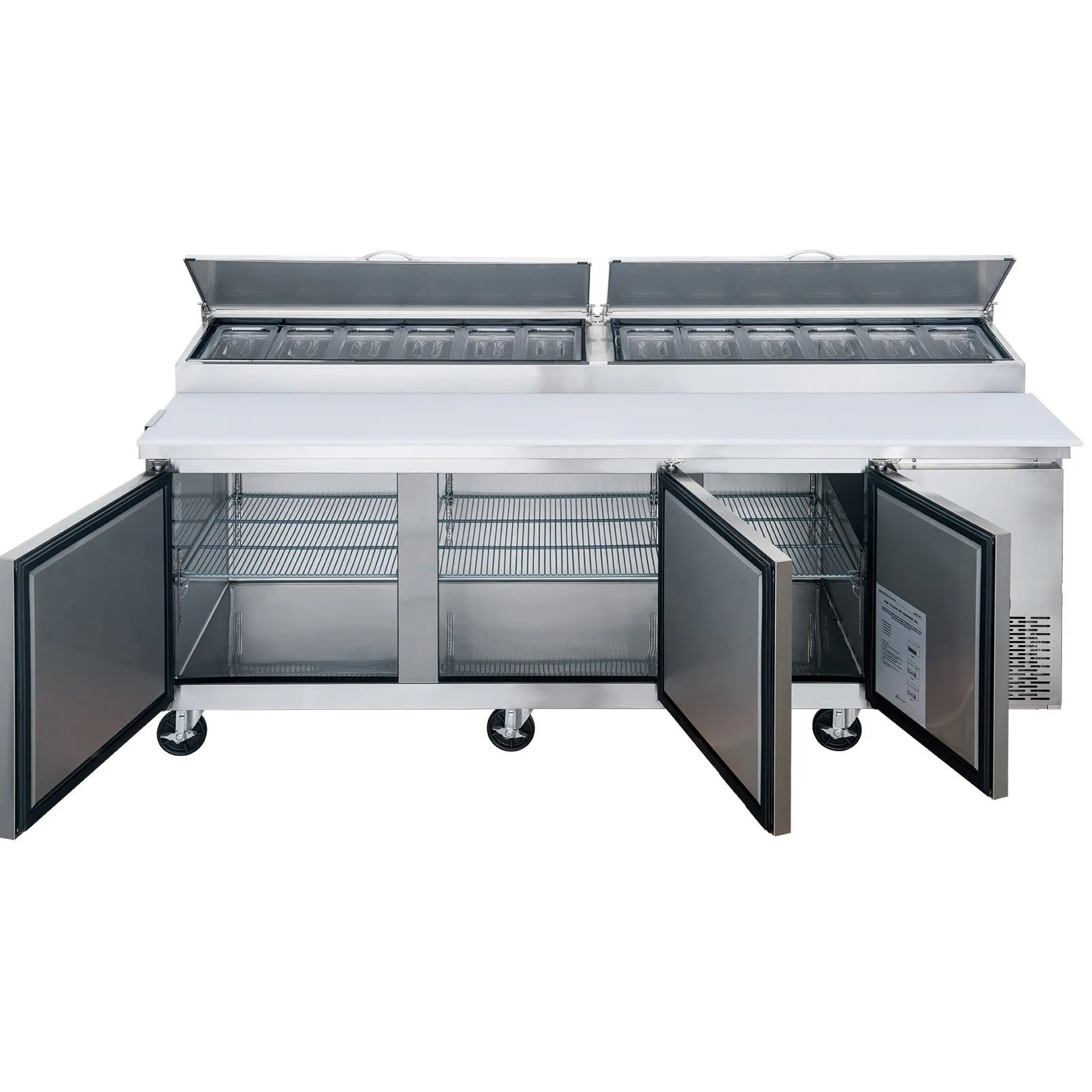 Chef AAA - TICL3-HC. Commercial 90 Pizza Prep Table Refrigerator 12 Pans 3 Door Stainless Steel 24.8 cu.ft.
