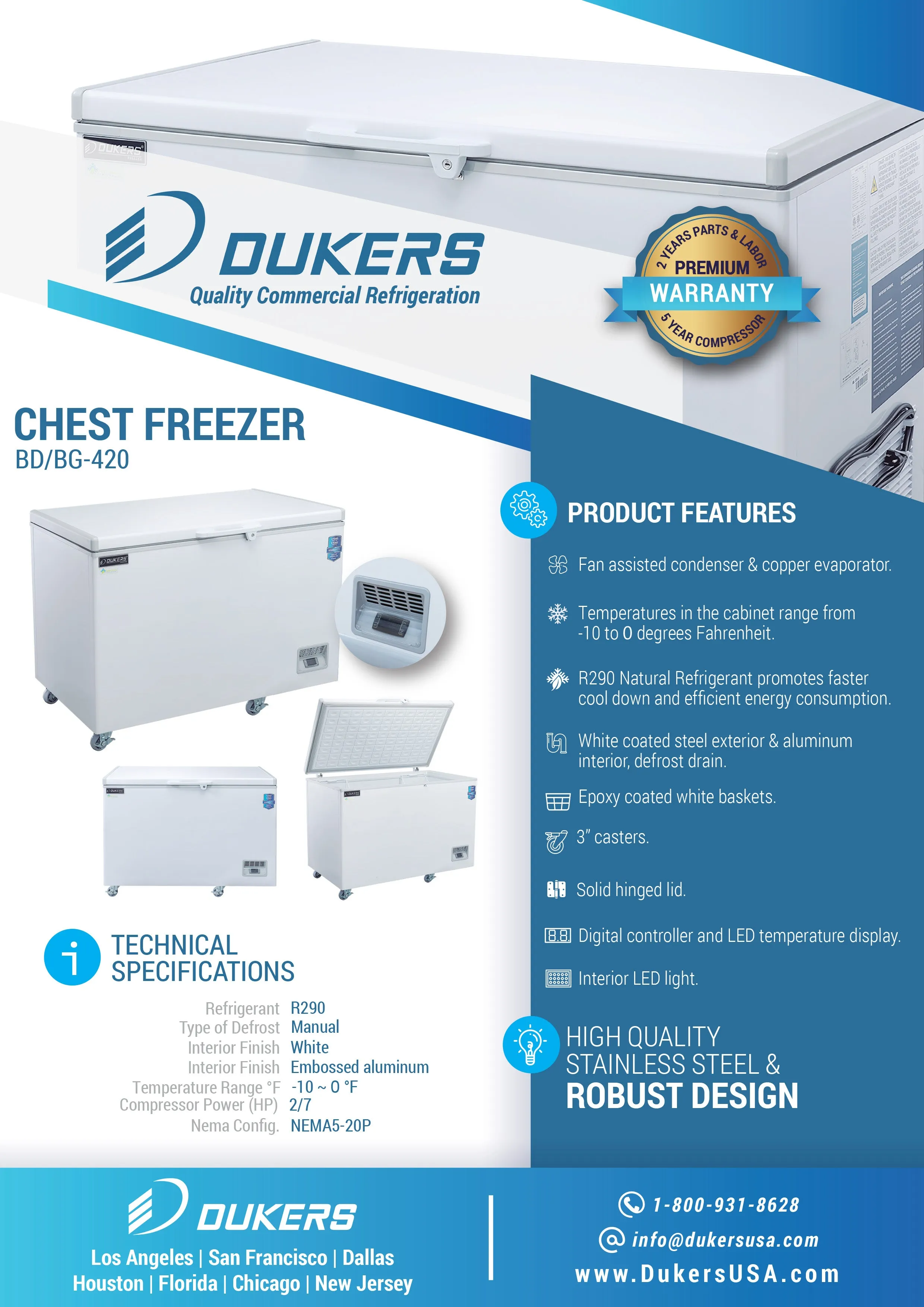 Dukers - BD/BG-420. 49 Chest Freezer With Solid Door
