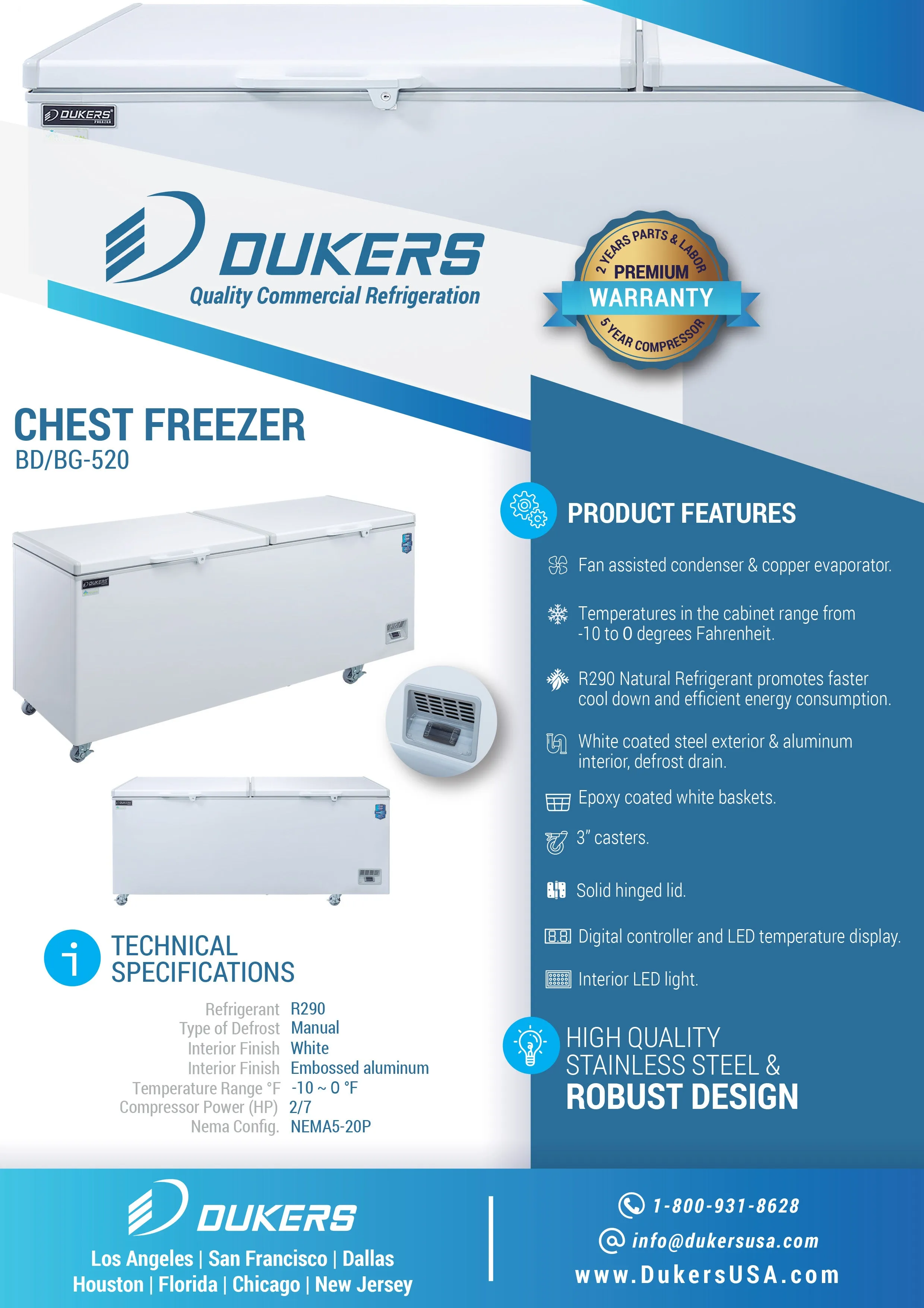 Dukers - BD/BG-520. 59 Chest Freezer With Solid Door