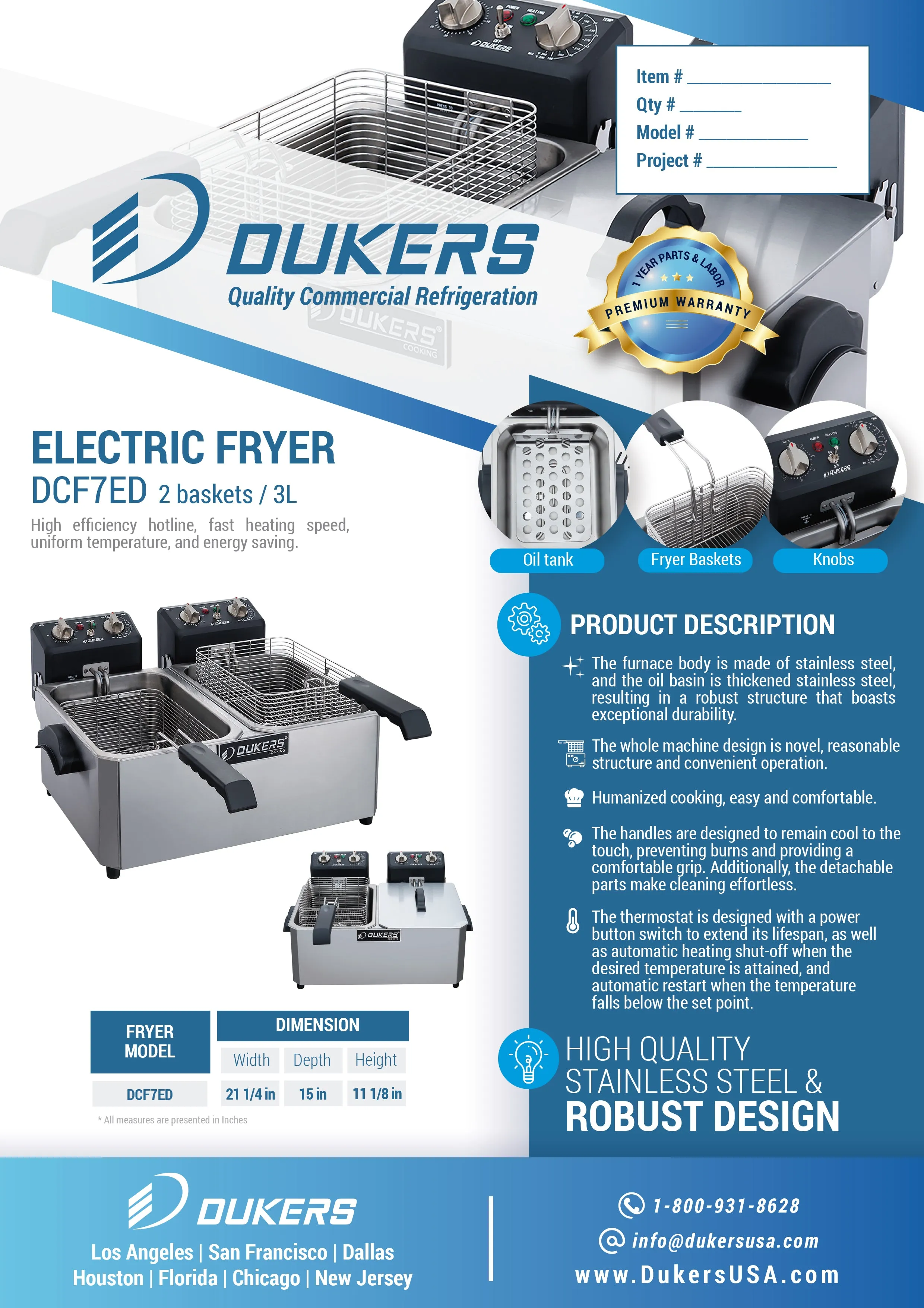 Dukers - DCF7ED. 14lb Two Basket Electric Countertop Deep Fryer