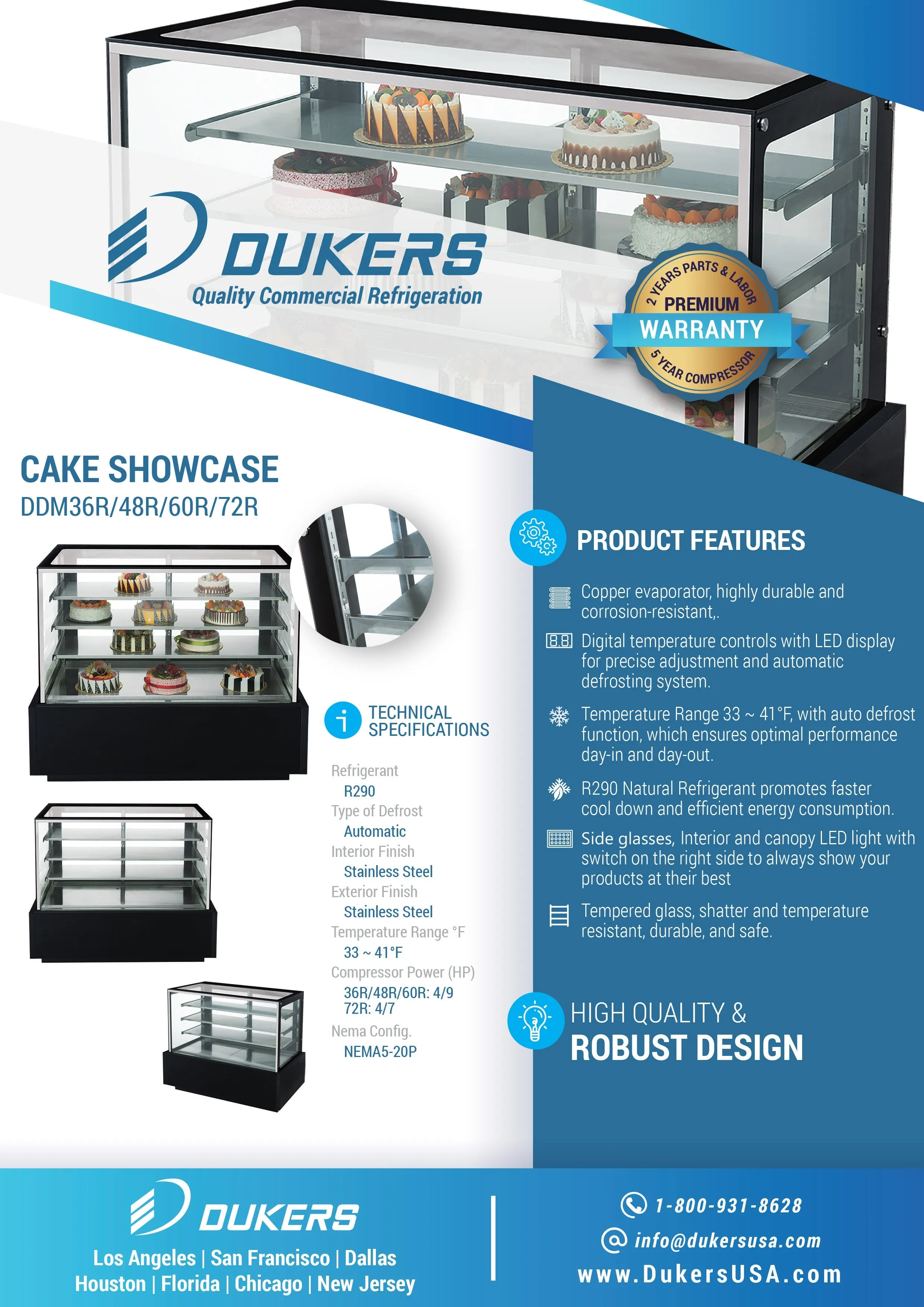 Dukers - DDM60R. 60 Straight Glass Bakery Case
