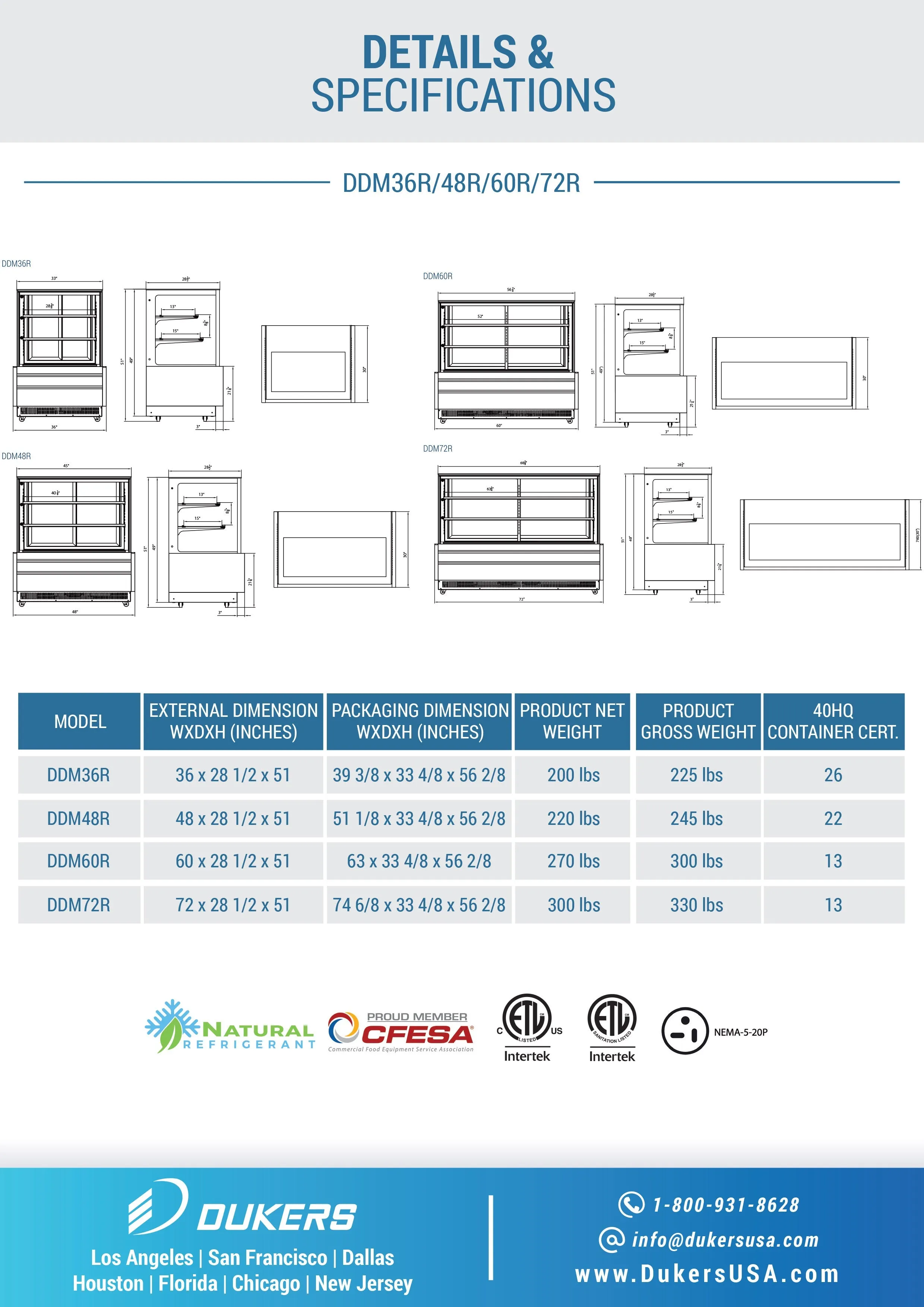 Dukers - DDM60R. 60 Straight Glass Bakery Case