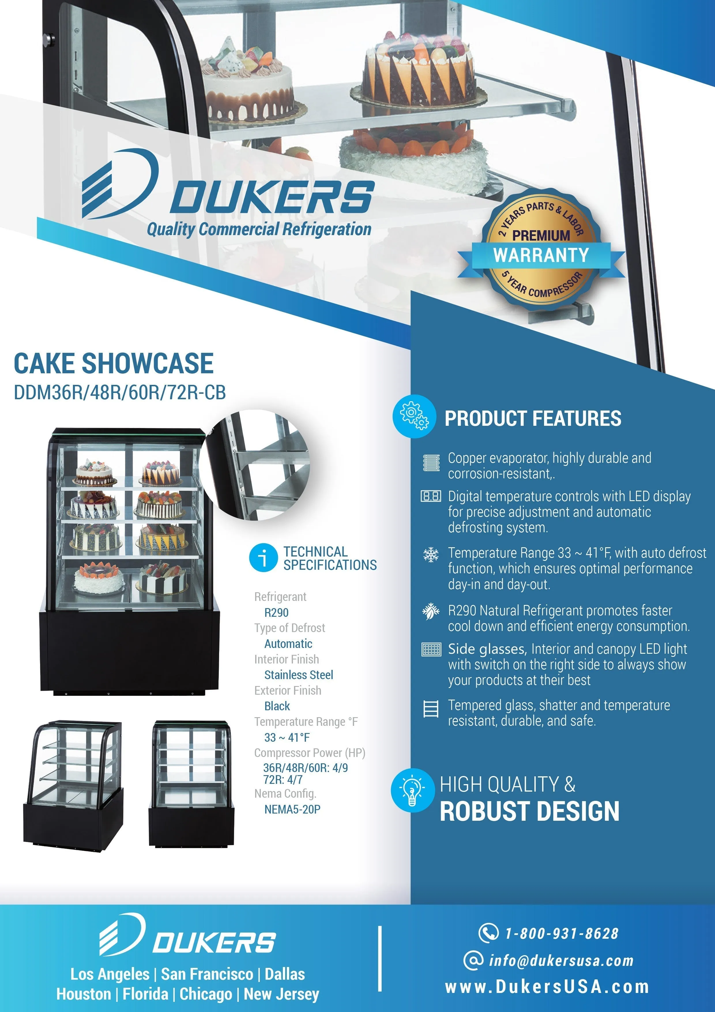 Dukers - DDM72R-CB. 72 Curved Glass Bakery Case