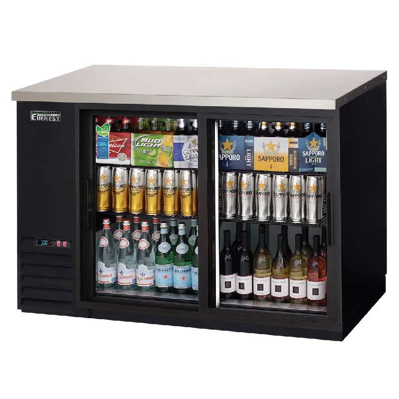 Everest - EBB48G-SD. Commercial 49 Back Bar Refrigerator Cooler Two Section 13 cu. ft.