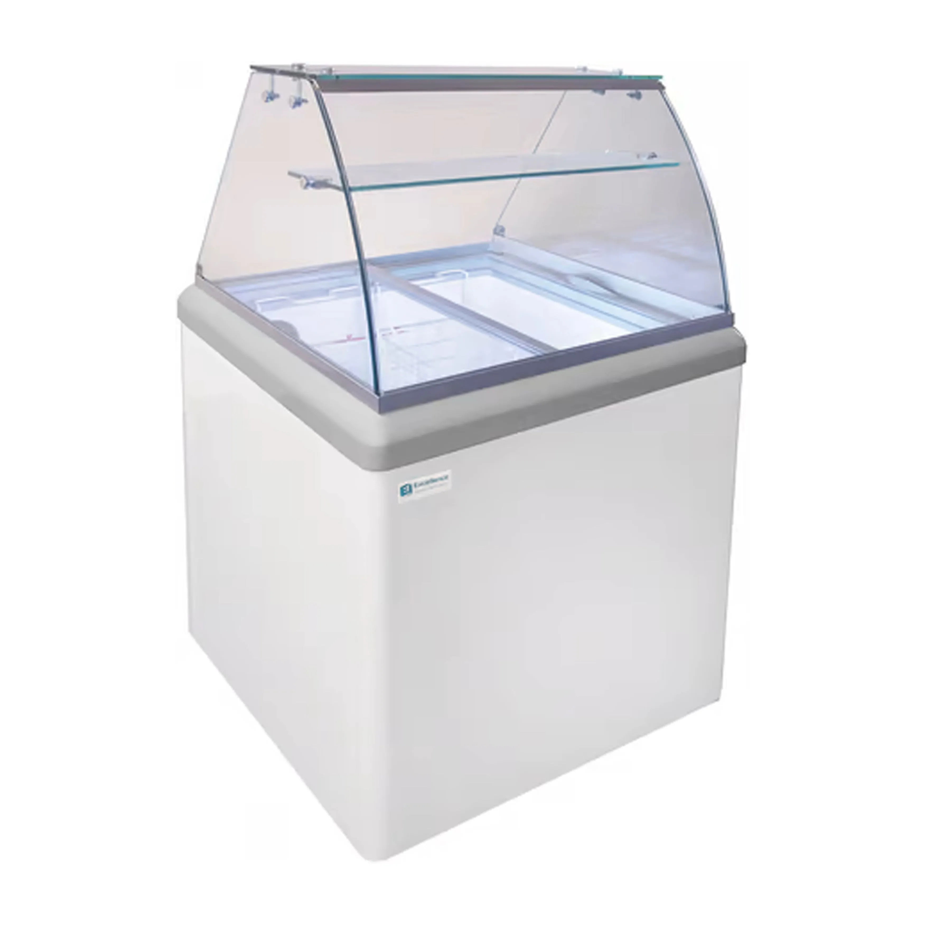 Excellence Industries - HBD-4HC. 28 Commercial Glass Door Ice Cream Dipping Cabinet Freezer (6) 3 Gallon Tubs 6.4 cu.ft.
