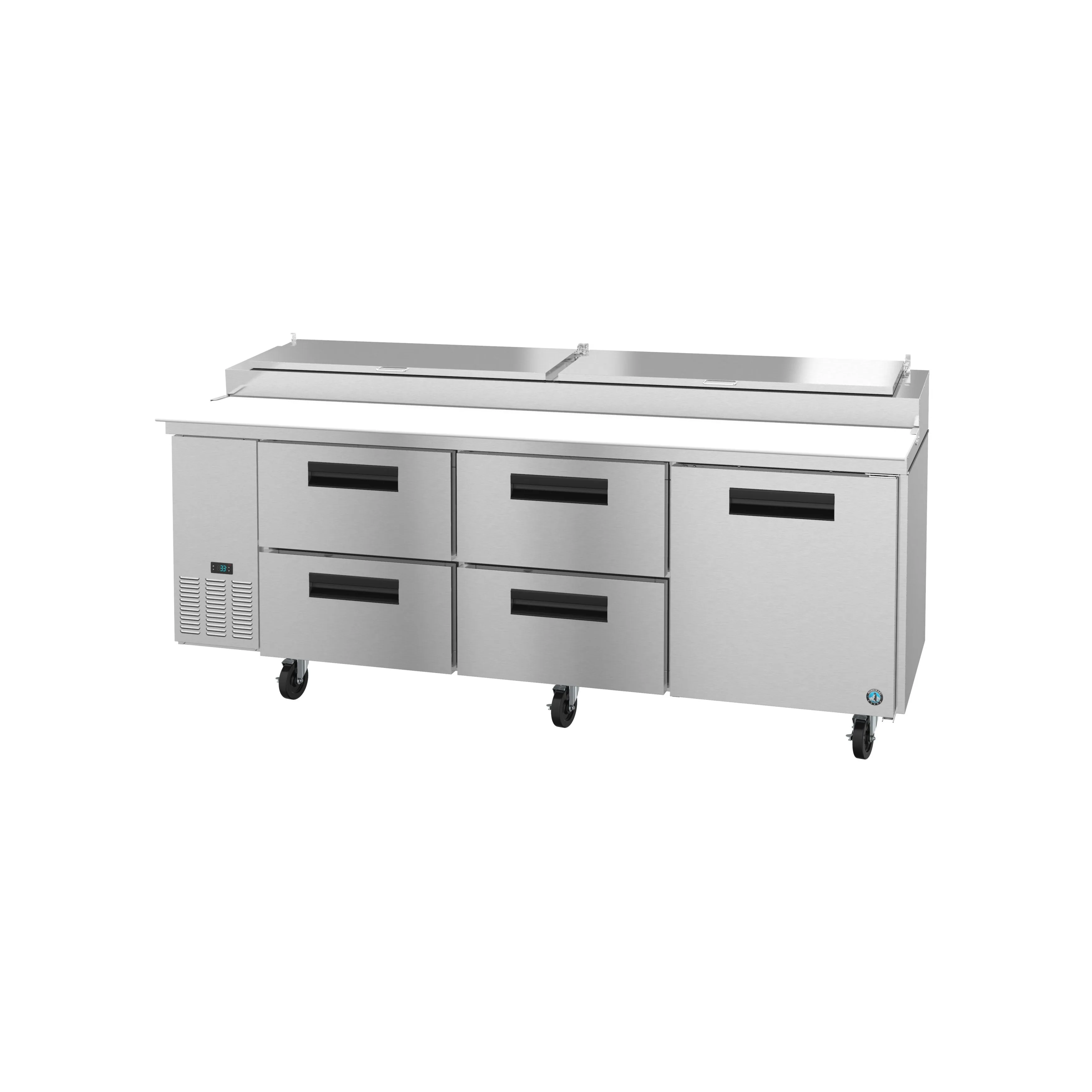 Hoshizaki - PR93A-D4. Commercial 93 Three Section Pizza Prep Table. Drawer Door Combo 30cu.ft.