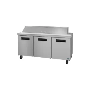 Hoshizaki - SR72B-18. Commercial 72 Three Section Sandwich Prep Table Refrigerator Stainless Doors 18cu.ft.