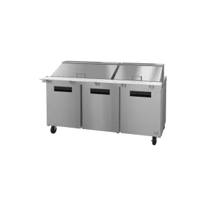 Hoshizaki - SR72B-30M. Commercial 72 Three Section Mega Top Prep Table refrigerator Stainless Doors 18cu.ft.