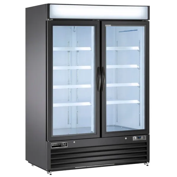 Maxx Cold - MVMR48B V-Series Double Glass Door Merchandiser Refrigerator. in Black