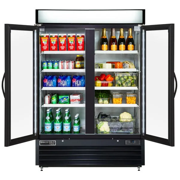 Maxx Cold - MVMR48B V-Series Double Glass Door Merchandiser Refrigerator. in Black
