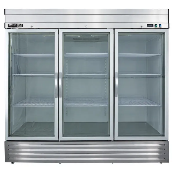 Maxx Cold - MVR-72GDHC V-Series 3 Glass Door Reach-In Refrigerator. Bottom Mount. in Stainless Steel