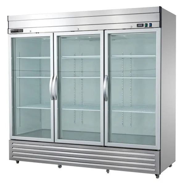 Maxx Cold - MVR-72GDHC V-Series 3 Glass Door Reach-In Refrigerator. Bottom Mount. in Stainless Steel