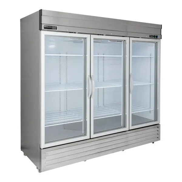 Maxx Cold - MVR-72GDHC V-Series 3 Glass Door Reach-In Refrigerator. Bottom Mount. in Stainless Steel