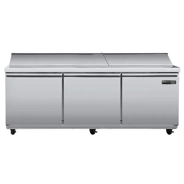 Maxx Cold - MVR72MHC V-Series 3 Door Refrigerated Mega Top Sandwich and Salad Prep Station. in Stainless Steel