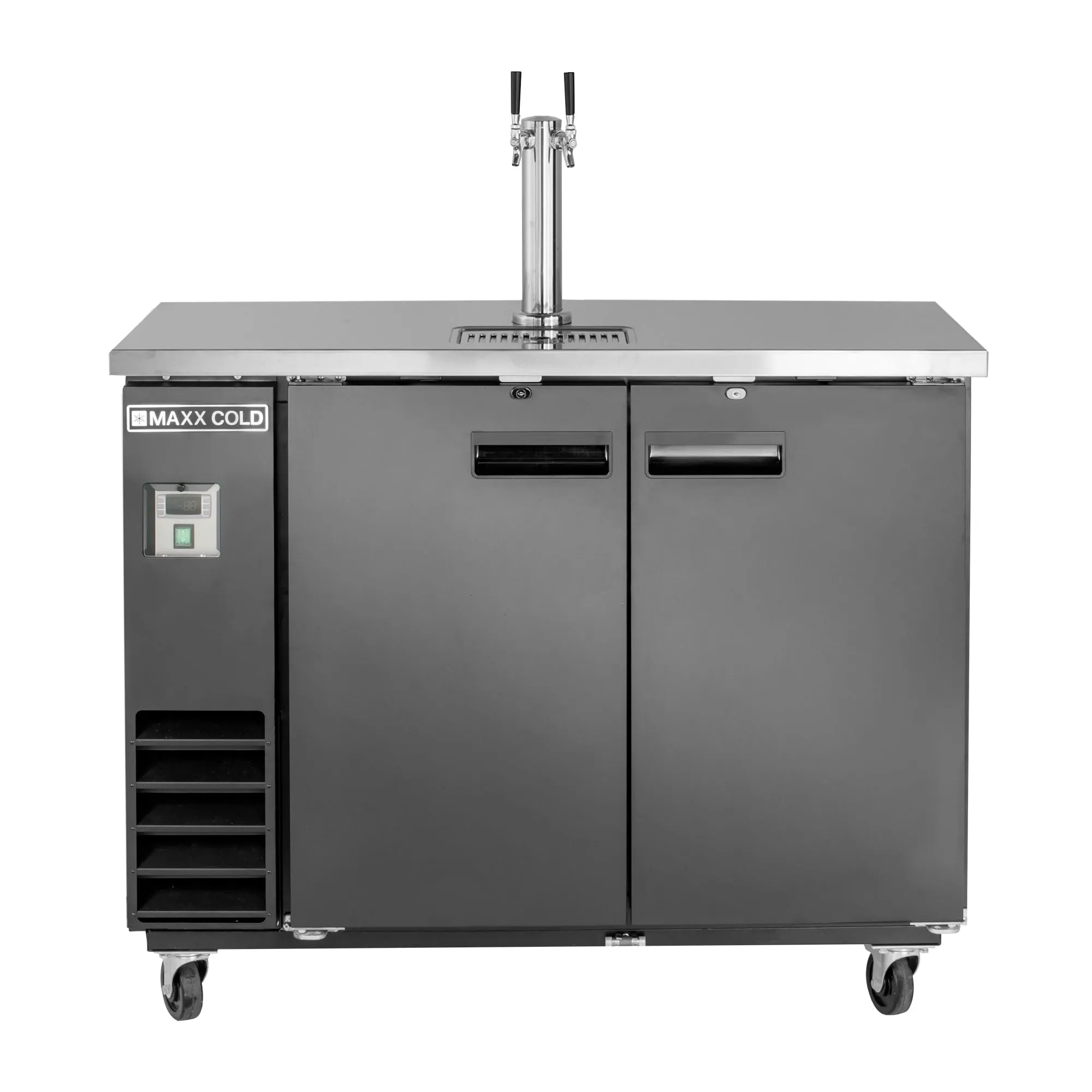 Maxx Cold - MXBD48-1BHC Single Tower. 2 Tap Beer Dispenser. 47.5W. 10.5 cu. ft.. 2 Barrels/Kegs (297L)Storage Capacity. in Black with Stainless Steel Top