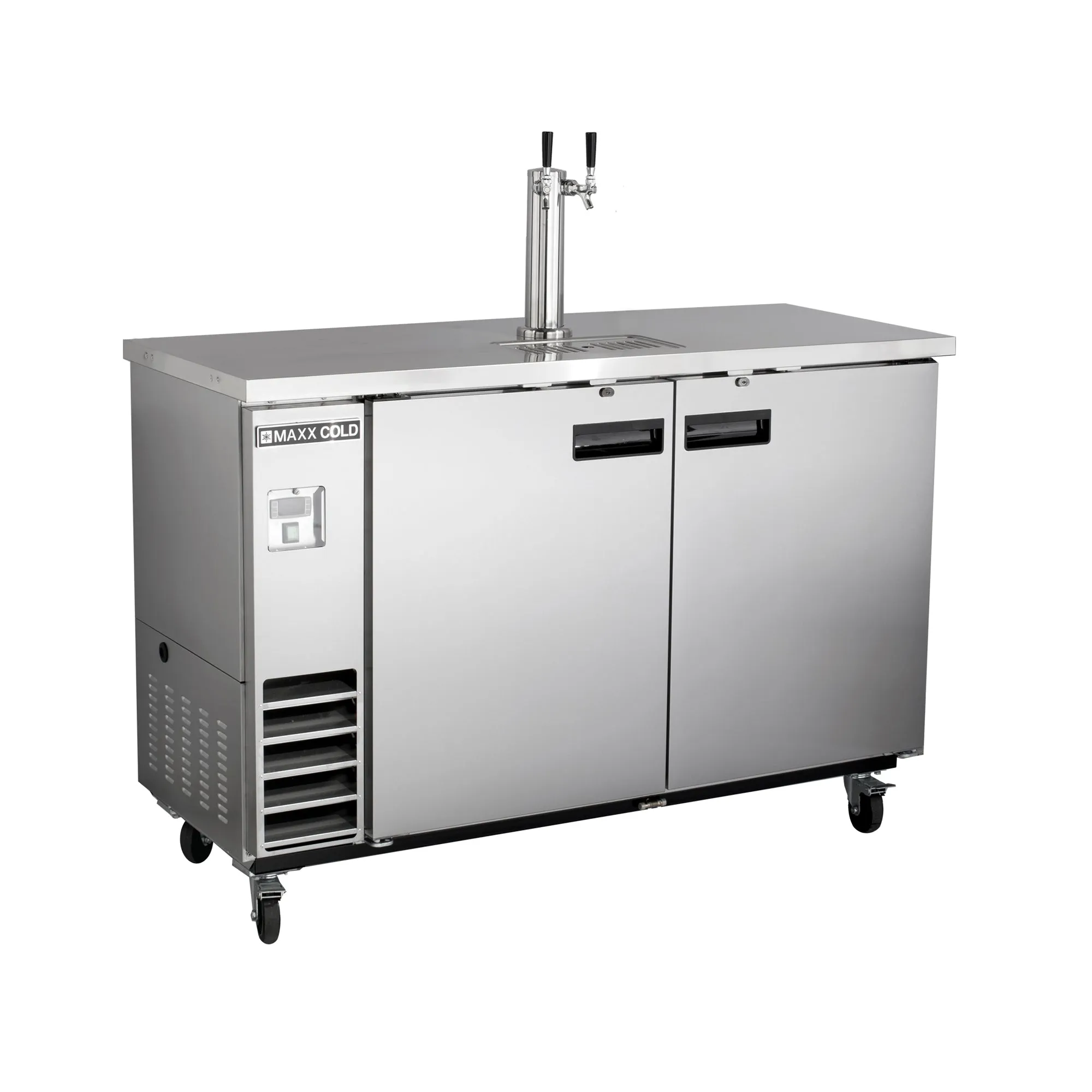 Maxx Cold - MXBD48-1SHC Single Tower. 2 Tap Beer Dispenser. 47.5W. 10.5 cu. ft.. 2 Barrels/Kegs (297L) Storage Capacity. in Stainless Steel