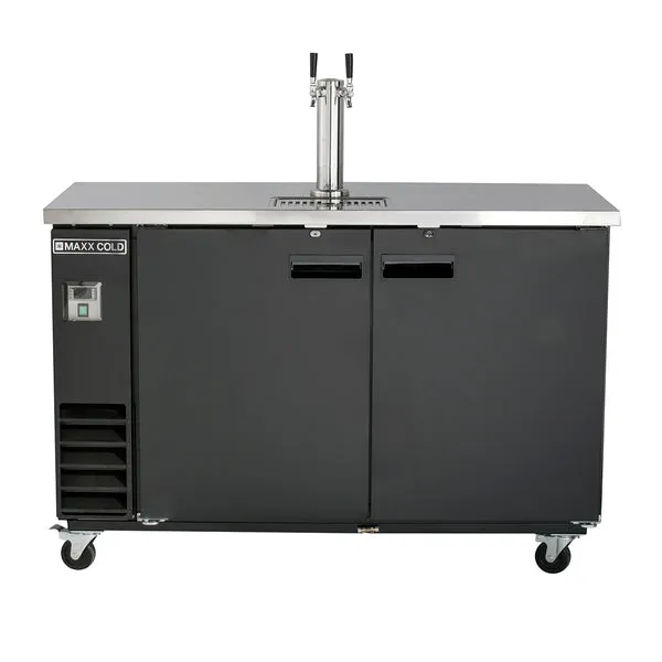 Maxx Cold - MXBD60-1B Single Tower. 2 Tap Beer Dispenser. 2 Barrels/Kegs (402L). Black/Stainless Steel Top