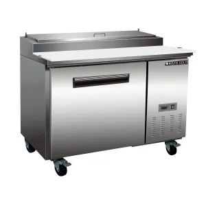 Maxx Cold - MXCPP50HC One-Door Refrigerated Pizza Prep Table. 47.4W. 12 cu. ft. Storage Capacity. Equipped with (6) 4 Deep Pans and Cutting Board. in Stainless Steel