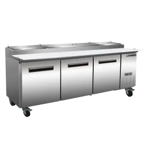 Maxx Cold - MXCPP92HC Three-Door Refrigerated Pizza Prep Table. 94.2W. 32 cu. ft. Storage Capacity. Equipped with (12) 4 Deep Pans and Cutting Board. in Stainless Steel