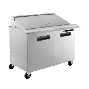 Maxx Cold - MXCR48MHC Two-Door Refrigerated Megatop Prep Unit. 48W. 12 cu. ft. Storage Capacity. Equipped with (18) 4 Deep Pans and Cutting Board. in Stainless Steel