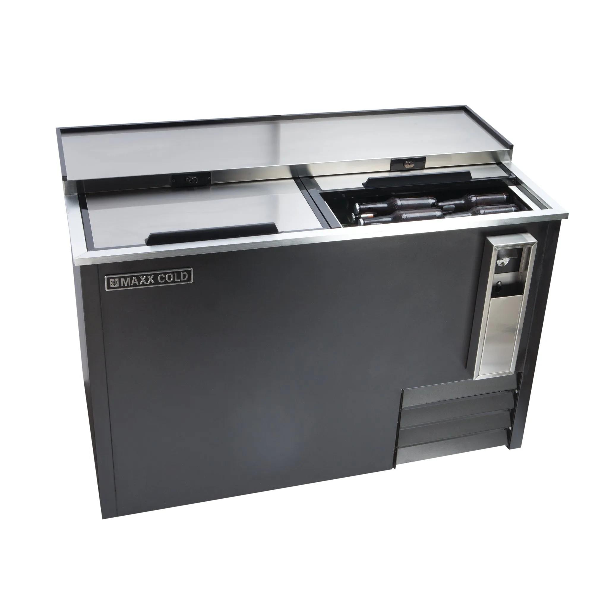 Maxx Cold - MXCR50BHC Horizontal Bottle Cooler. 50W. 14 cu. ft. Storage Capacity. in Black with Stainless Steel Top and Interior