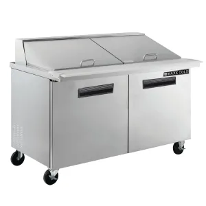 Maxx Cold - MXCR60MHC Two-Door Refrigerated Megatop Prep Unit. 61W. 15.5 cu. ft. Storage Capacity. Equipped with (24) 4 Deep Pans and Cutting Board. in Stainless Steel