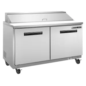 Maxx Cold - MXCR60SHC Two-Door Refrigerated Sandwich and Salad Prep Station. 61W. 15.5. cu. ft. Storage Capacity. Equipped with (16) 4 Deep Pans and Cutting Board. in Stainless Steel