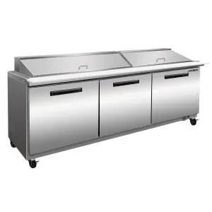 Maxx Cold - MXCR72MHC Three-Door Refrigerated Megatop Prep Unit. 72W. 18 cu. ft. Storage Capacity. Equipped with (27) 4 Deep Pans and Cutting Board. in Stainless Steel