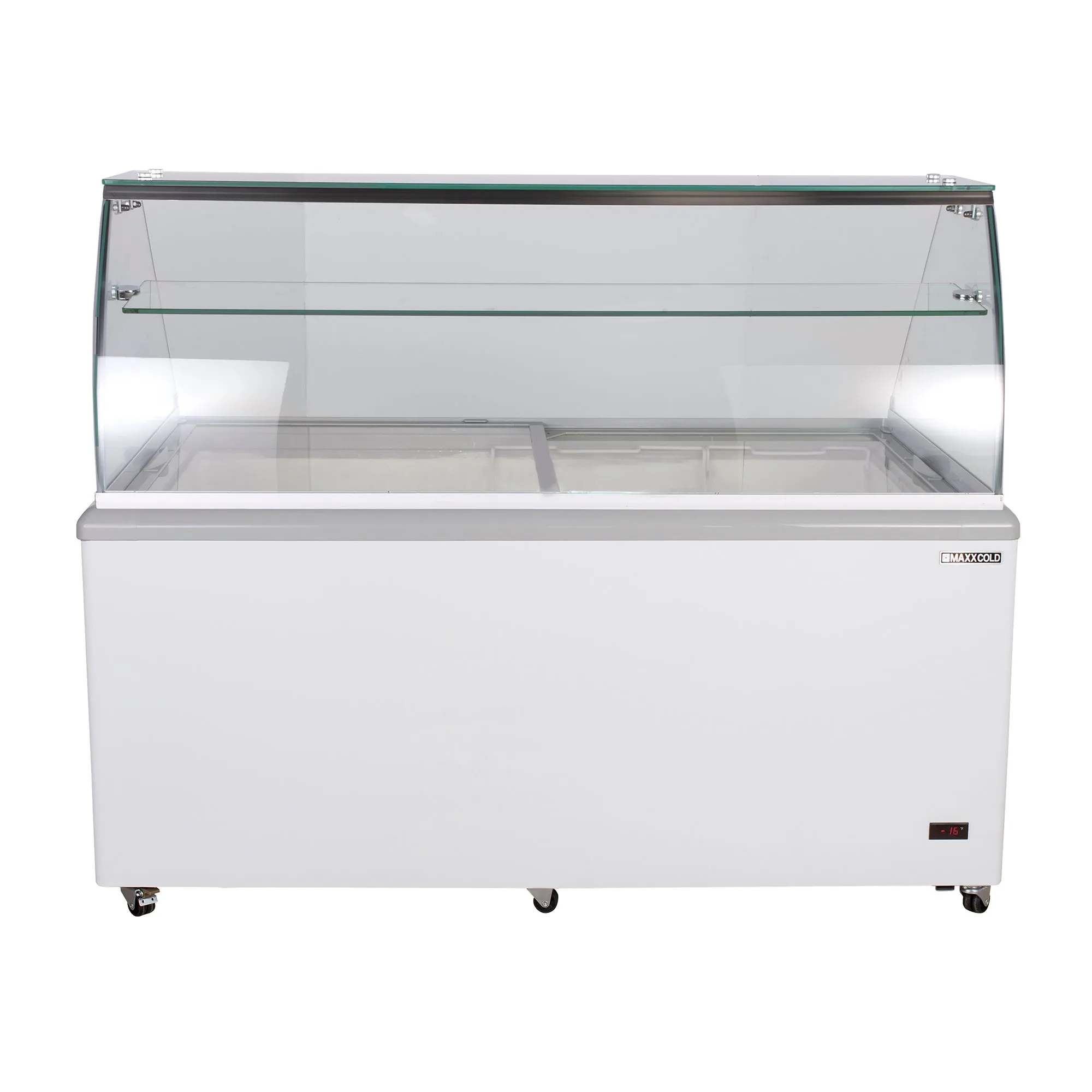 Maxx Cold - MXDC-12 Curved Glass Ice Cream Dipping Cabinet Freezer. 70W. 20 cu. ft. Storage Capacity. Holds up to (22) Flavor Tubs. in White