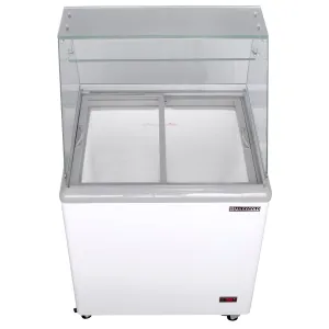 Maxx Cold - MXDC-4 Curved Glass Ice Cream Dipping Cabinet Freezer. 31.5W.  5.8 cu. ft. Storage Capacity. Holds up to (12) Flavor Tubs. in White