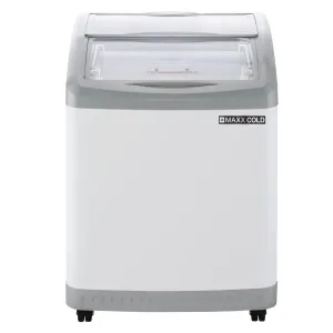 Maxx Cold - MXF25CHC-2 Curved Glass Top Chest Freezer Display. 24.6W. 3.81 cu. ft. Storage Capacity. Equipped with (2) Wire Baskets. in White