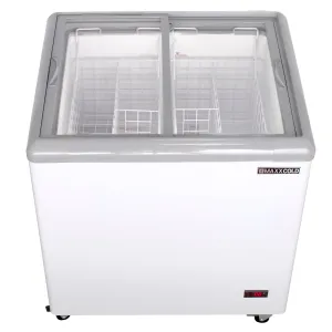 Maxx Cold - MXF31F Sliding Glass Top Mobile Ice Cream Display Freezer. 31W. 5.8 cu. ft. Storage Capacity.  Equipped with (2) Wire Baskets. in White