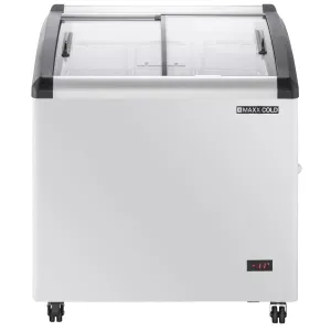 Maxx Cold - MXF32CHC-3 Curved Glass Top Chest Freezer Display. 31.5W. 4.87 cu. ft. Storage Capacity. Equipped with (3) Wire Baskets. in White