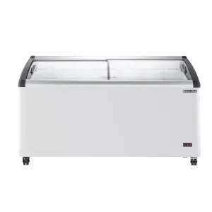 Maxx Cold - MXF64CHC-7 Curved Glass Top Chest Freezer Display. 63.4W. 12.36 cu. ft. Storage Capacity. Equipped with (7) Wire Baskets. in White