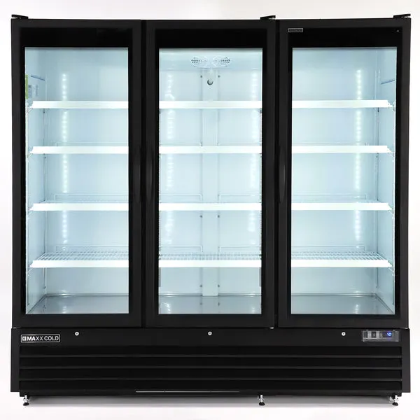Maxx Cold - MXGDM-73RBHC Triple Glass Door Merchandiser Refrigerator. Large Storage Capacity. 73 cu. ft.. in Black