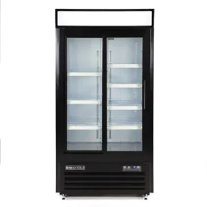 Maxx Cold - MXM2-36RSBHC Double Glass Door Narrow Width Merchandiser Refrigerator. Sliding Door. 36 cu. ft.. Black