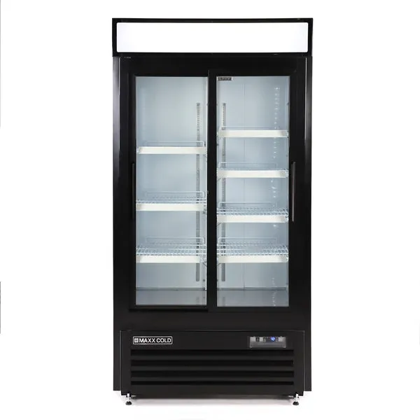 Maxx Cold - MXM2-36RSHC Double Glass Door Narrow Width Merchandiser Refrigerator. Sliding Door. 36 cu. ft.. White