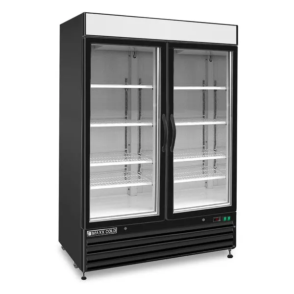 Maxx Cold - MXM2-48FBHC Double Glass Door Merchandiser Freezer. Swing Door. 48 cu. ft.. Storage Capacity. in Black