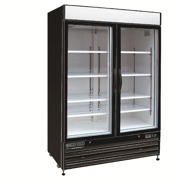 Maxx Cold - MXM2-48RBHC Double Glass Door Merchandiser Refrigerator. Swing Door. 48 cu. ft.. Energy Star. in Black