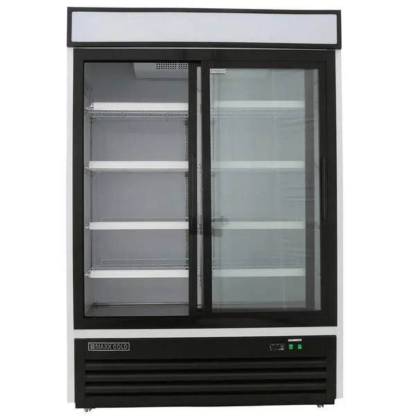 Maxx Cold - MXM2-48RSHC Double Glass Door Merchandiser Refrigerator. Sliding Door. 48 cu. ft.. in White