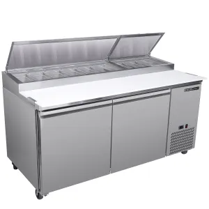 Maxx Cold - MXSPP70HC Two-Door Refrigerated Pizza Prep Table. 71 W. 20.91 cu. ft. Storage Capacity. Equpped with (9) 4 Deep Pans and Cutting Board. in Stainless Steel