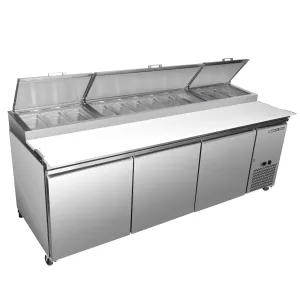Maxx Cold - MXSPP92HC Three-Door Refrigerated Pizza Prep Table. 92 W. 30.87 cu. ft. Storage Capacity. Equipped with (12) 4 Deep Pans and Cutting Board. in Stainless Steel