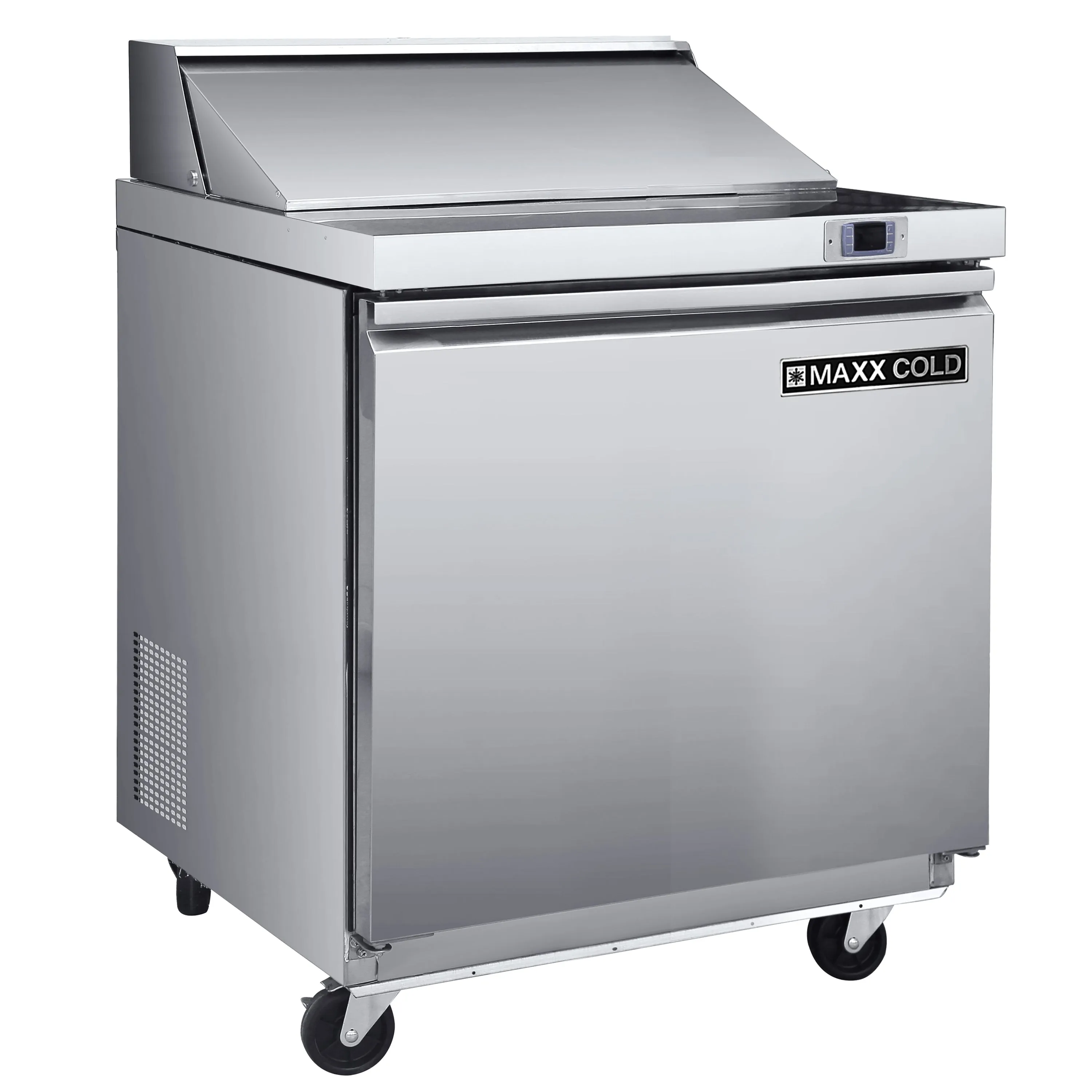 Maxx Cold - MXSR29SHC One-Door Refrigerated Sandwich and Salad Prep Station. 29W. 7.59 cu. ft. Storage Capacity. Equipped with (4) 4 Deep Pans and Cutting Board. in Stainless Steel