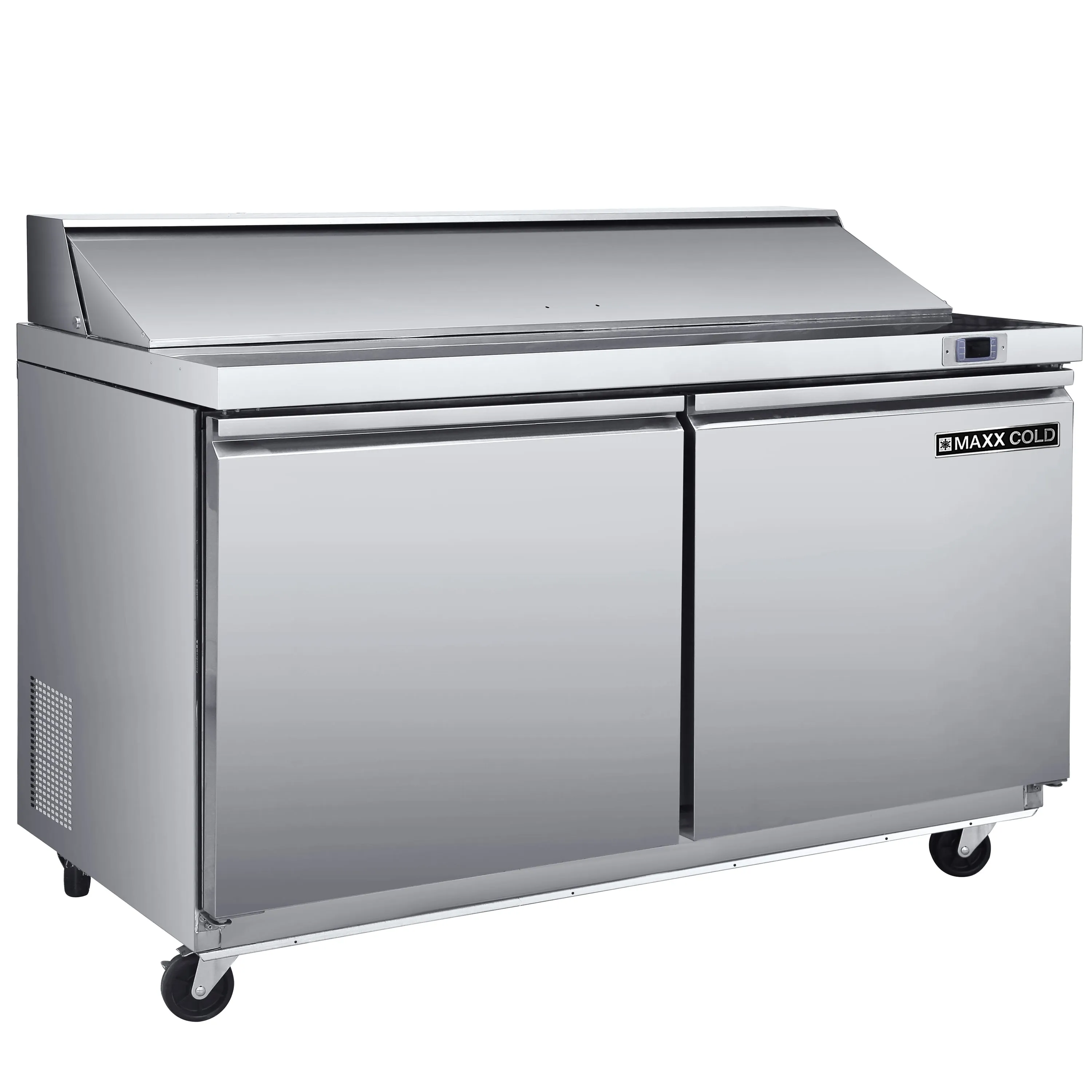 Maxx Cold - MXSR48SHC Two-Door Refrigerated Sandwich and Salad Prep Station. 48.4W. 13.77 cu. ft. Storage Capacity. Equipped with (6) 4 Deep Pans and Cutting Board. in Stainless-Steel